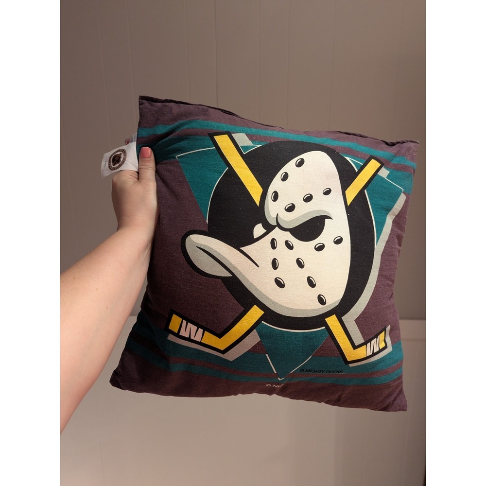 VTG 90's‎ NHL Anahiem Mighty Ducks 16x16 Double Sided Stuffed Decor Throw Pillow